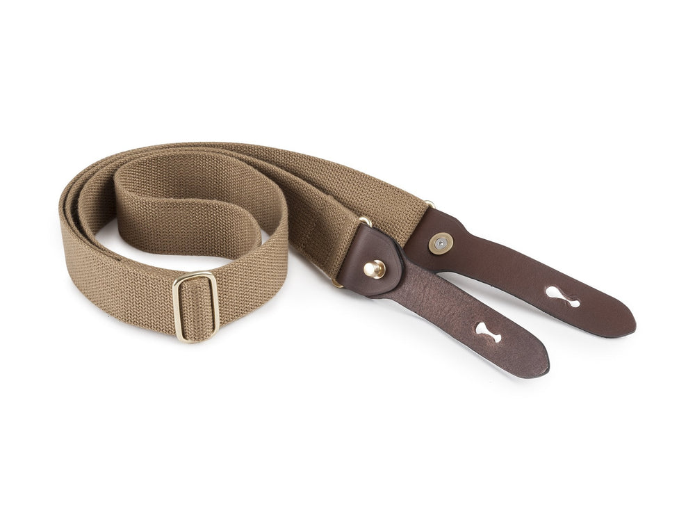 Billingham HP Shoulder Sling (Khaki Webbing / Chocolate Leather / Brass)