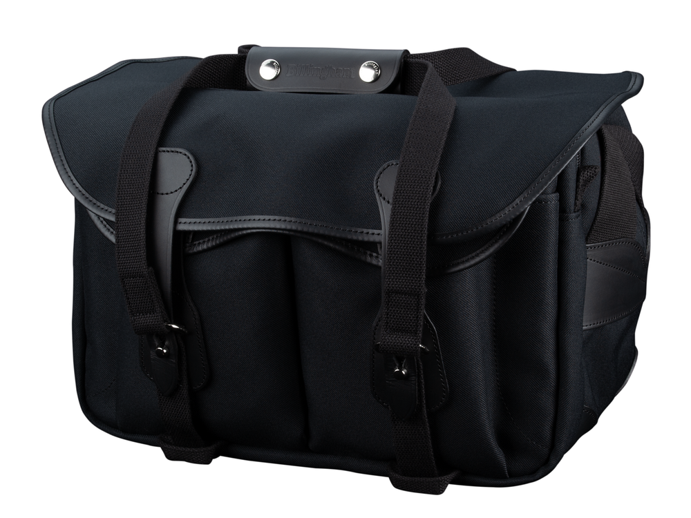 Billingham 335 MKII Camera & Laptop Bag - Black FibreNyte / Black Leather - Front View