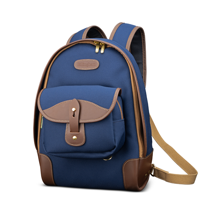 35 Rucksack Navy FibreNyte Chocolate Leather Front