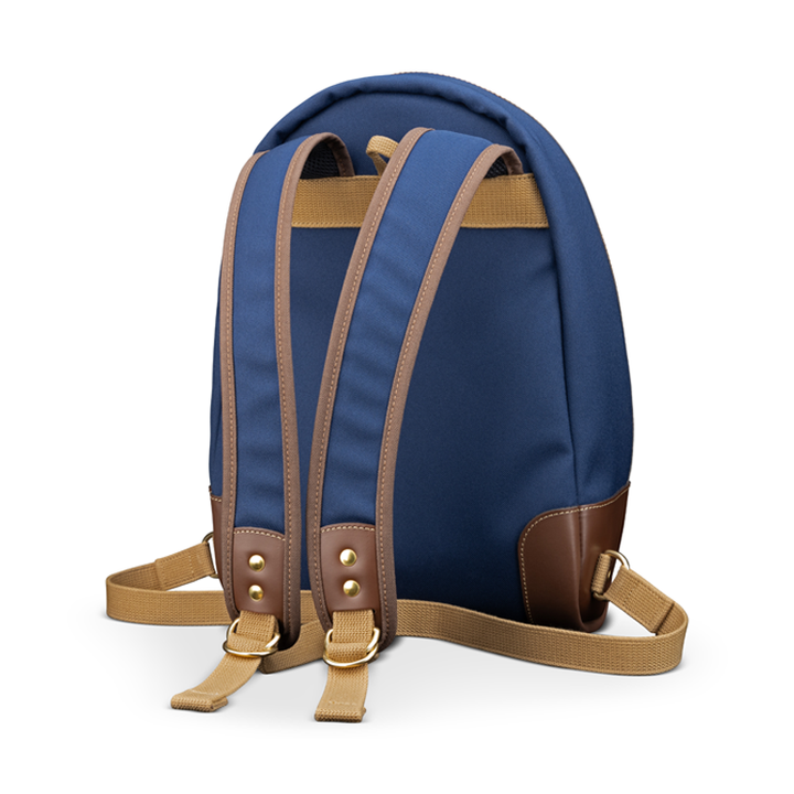 35 Rucksack Navy FibreNyte Chocolate Leather Back