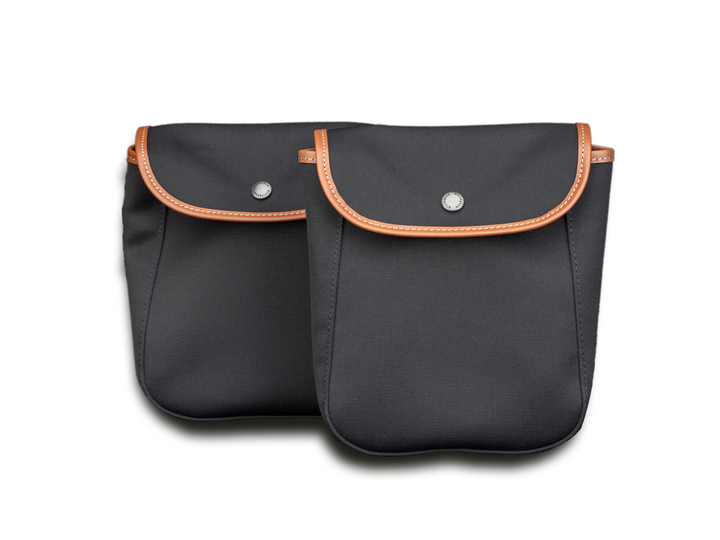 550 End Pockets Black Canvas Tan Leather Front