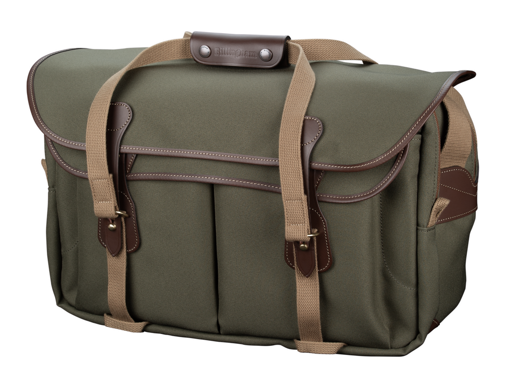 Billingham 555 MKII Camera & Laptop Bag - Sage FibreNyte / Chocolate Leather - Front View