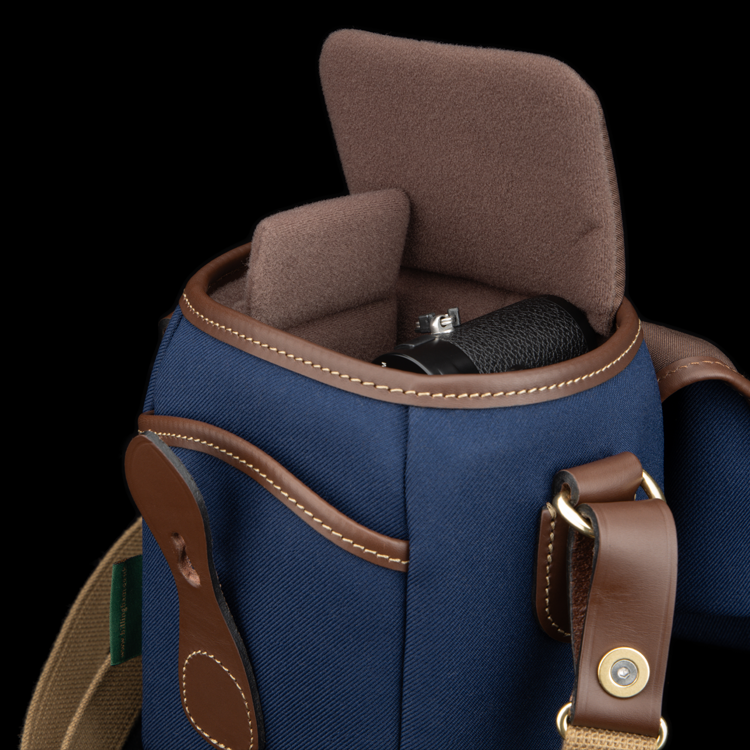 72 Navy FibreNyte Chocolate Leather with flap open