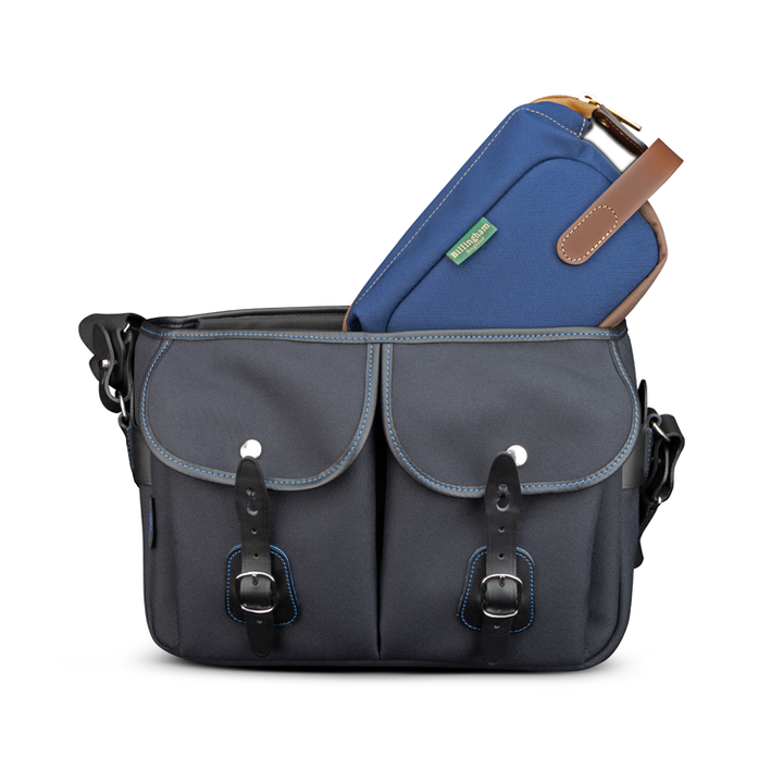 Capsule 1 Navy FibreNyte Chocolate Leather inside Midnight Hadley One Camera/Laptop Bag