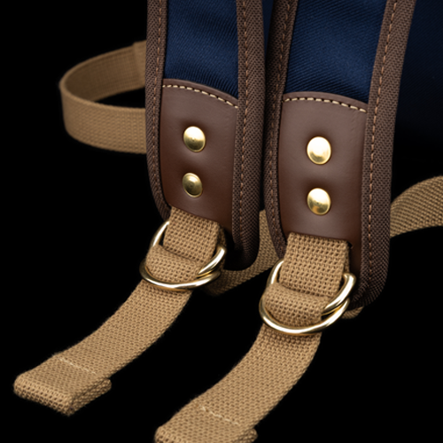 35 Rucksack Navy FibreNyte Chocolate Leather Adjustable Shoulder Straps