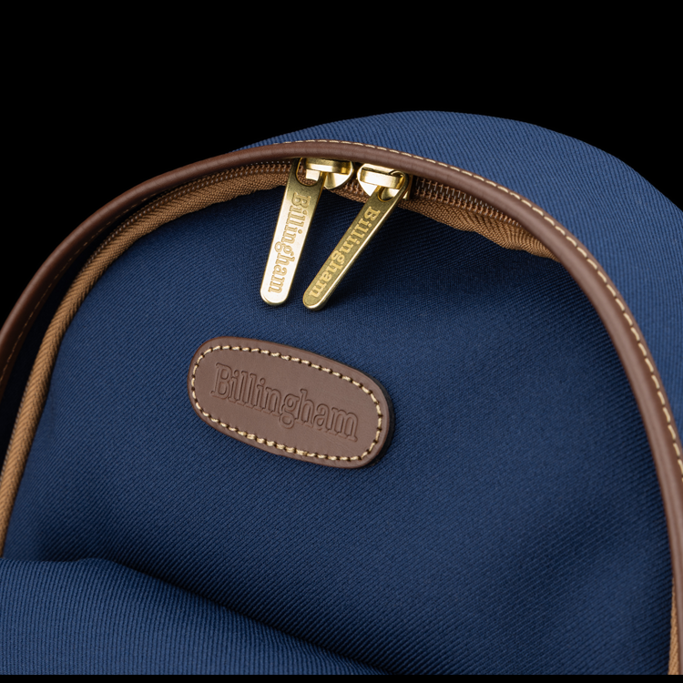 35 Rucksack Navy FibreNyte Chocolate Leather Dual Zip