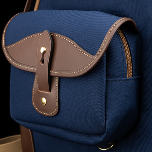 35 Rucksack Navy FibreNyte Chocolate Leather Front Pocket