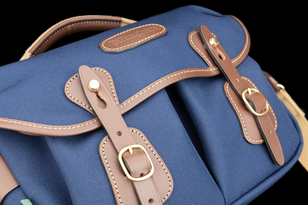 Hadley Small Pro Navy FibreNyte Chocolate Leather Close Up