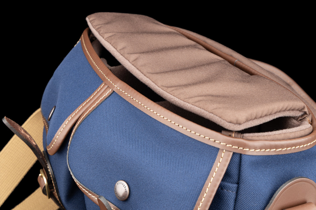 Hadley Small Pro Navy FibreNyte Chocolate Leather Flap of Insert