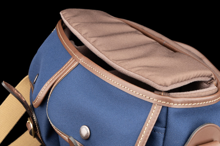 Hadley Small Pro Navy FibreNyte Chocolate Leather Flap of Insert