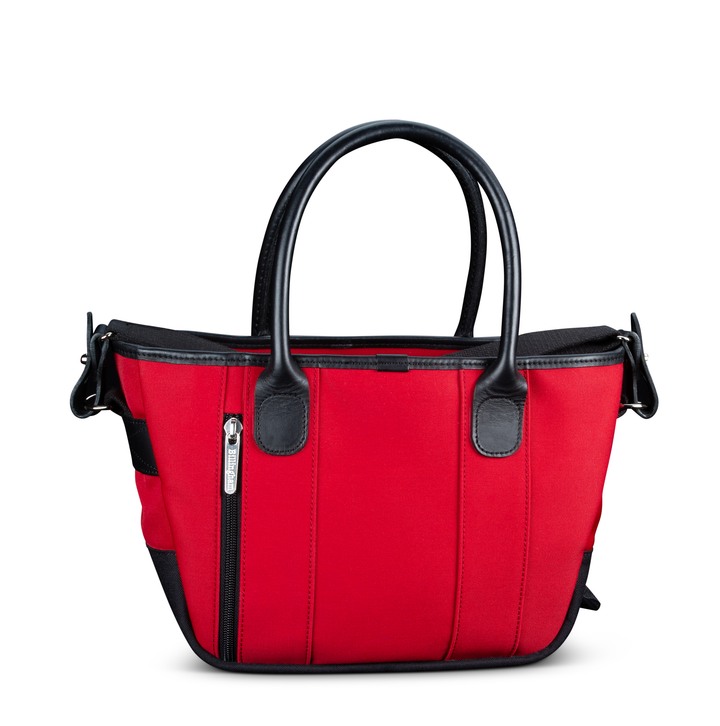 Key Grip Burgundy Canvas Black Leather Handbag Back