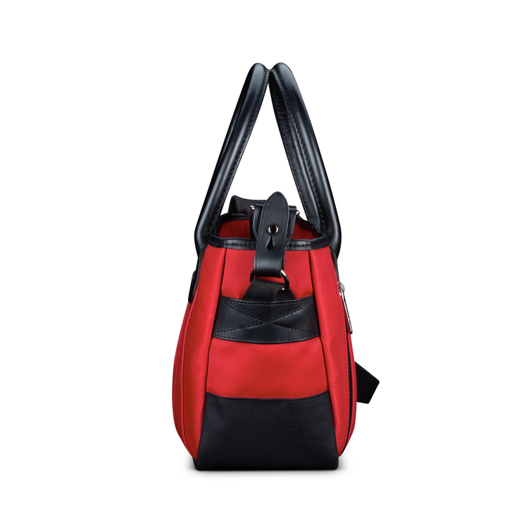 Key Grip Burgundy Canvas Black Leather Handbag Side View
