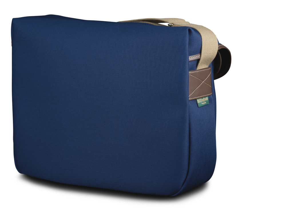 Billingham Hadley Large Camera Bag - Navy Canvas / Chocolate Leather - Reverse view.