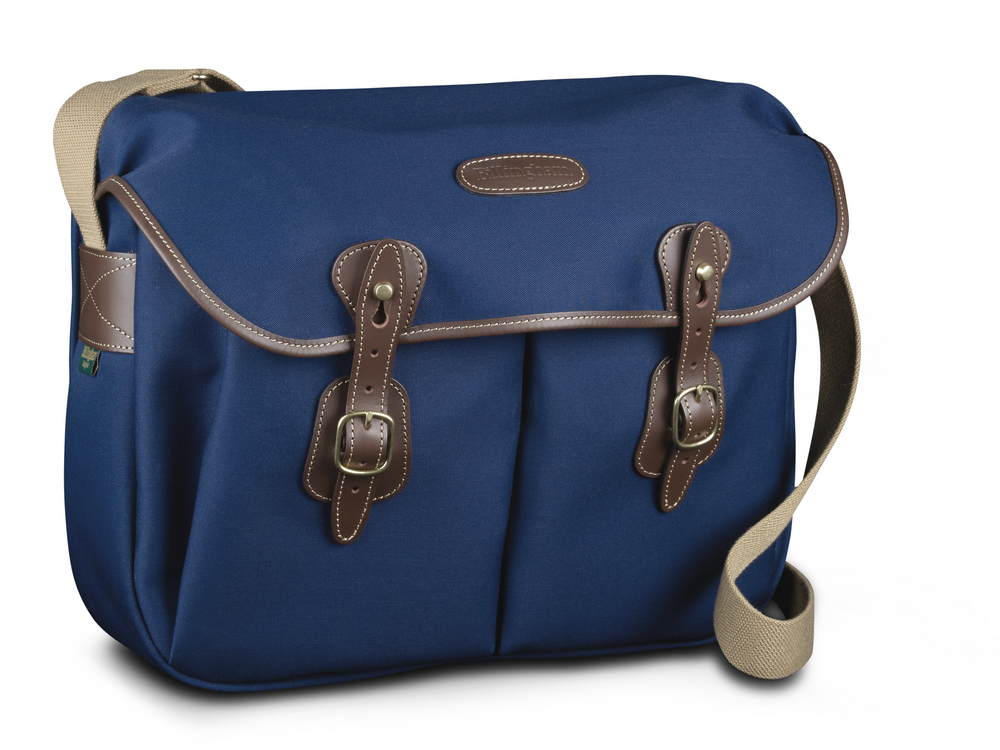 Billingham Hadley Large Camera Bag (Navy Canvas / Chocolate Leather) - Front view