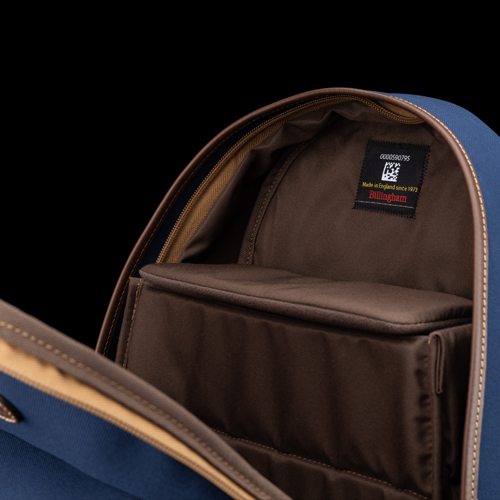 35 Rucksack Navy FibreNyte Chocolate Leather Inside with Padded Insert