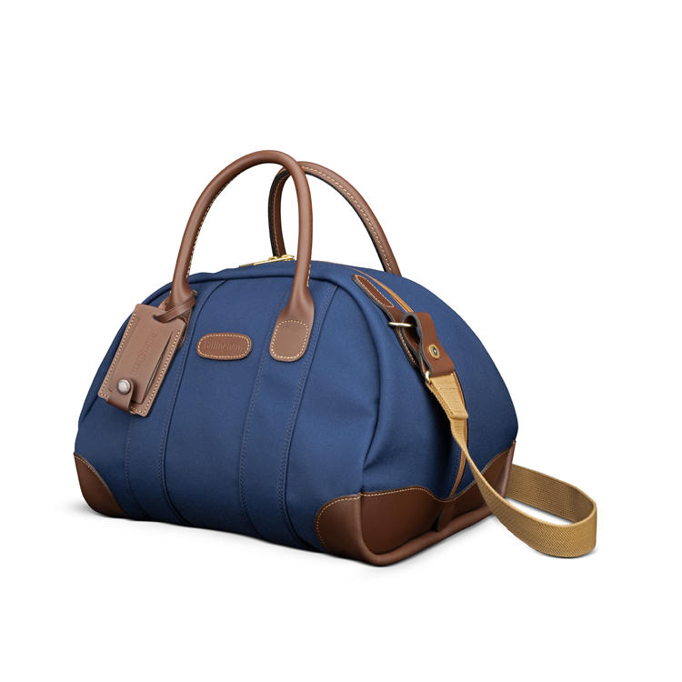Overnighter Navy FibreNyte Chocolate Leather Front