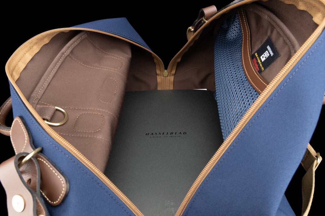 Overnighter Navy FibreNyte Chocolate Leather Inside
