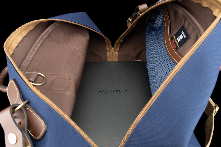 Overnighter Navy FibreNyte Chocolate Leather Inside