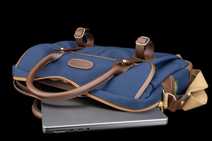 Thomas Briefcase Navy FibreNyte Chocolate Leather