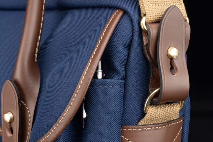 Thomas Briefcase Navy FibreNyte Chocolate Leather Pen Pocket