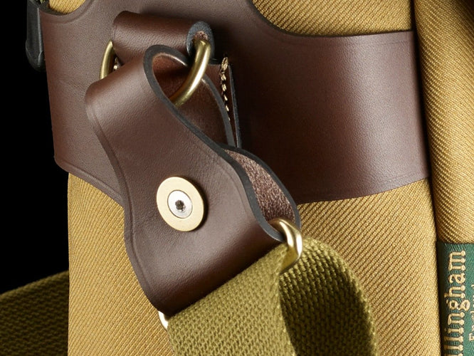 Billingham H1 Shoulder Sling (Khaki Webbing / Chocolate Leather / Brass)